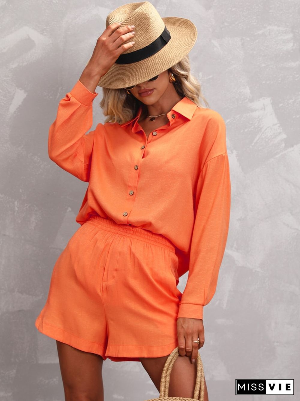 New Summer Leisure Suit Women's Long Sleeve Shirt Shorts 2-piece Fashion Temperament Street Women's Dress Two Piece Set