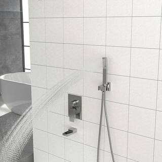 Magic Home Single-Handle 1-Spray 12 in. Ceiling Mounted Shower Head with Tub and Shower Faucet in Brushed Nickel (Valve Included) SL-16015Z-SS