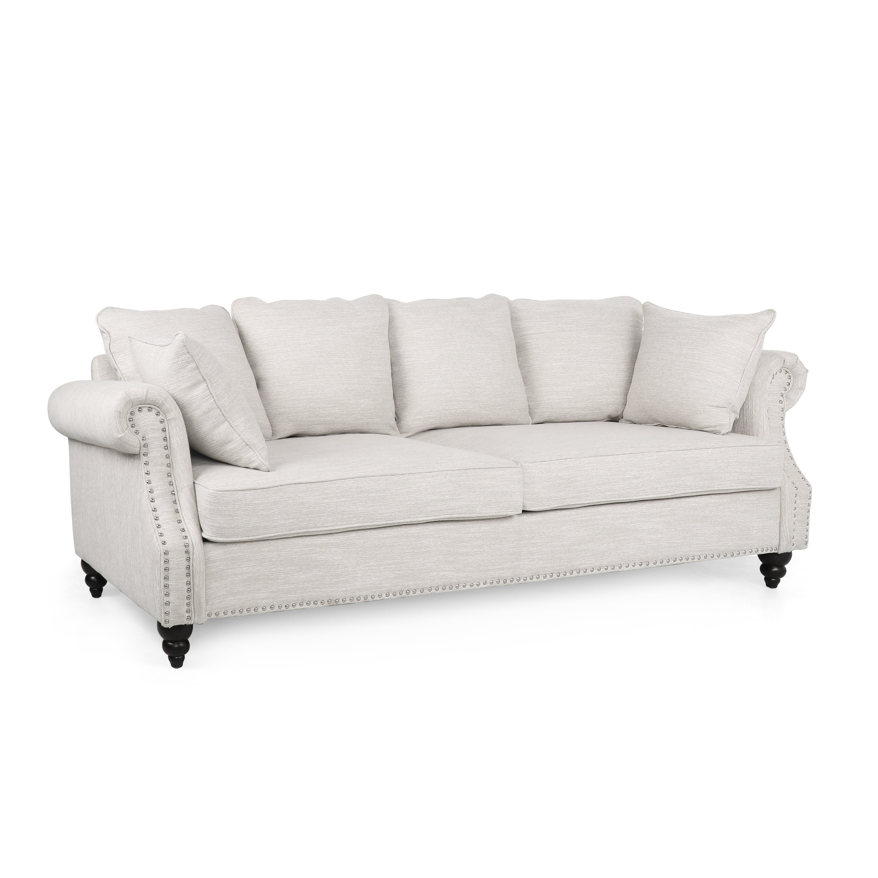 Bonny Contemporary Fabric Pillowback 3 Seater Sofa with Nailhead Trim