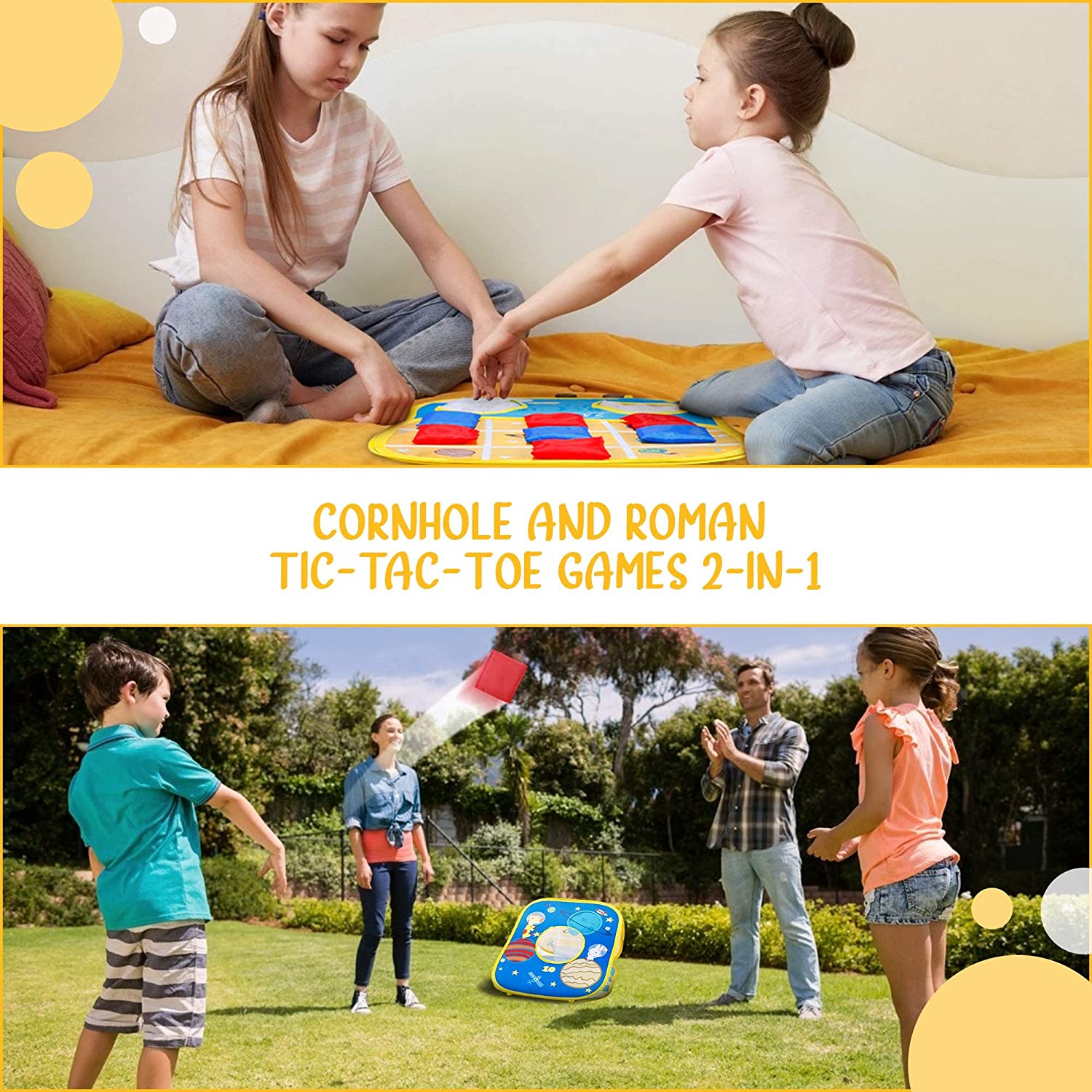 BELLA·BAYS Bean Bag Toss Game ， Toy Gift for 2 3 4 5 6 7 8 Year Old Boys， Double-Sided Foldable Cornhole Fun Game Toy， for Toddlers， Outside， Backyard， Party， Lawn， Birthday or Christmas