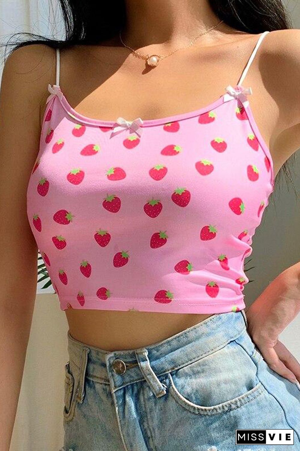 Strawberry Print Crop Spaghetti Straps Camisole