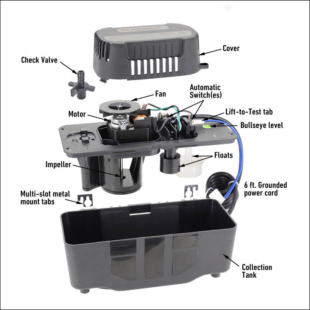 BECKETT BK171TUL 115 Volt Automatic Medium Condensate Removal Pump with Safety Switch and 20 ft. of 38 in. ID PVC Tubing BK171TUL