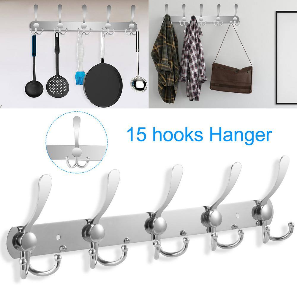 Movisa 15 Hooks Stainless Steel J-Hook RobeTowel Hook in silver Y-MVDO09SU