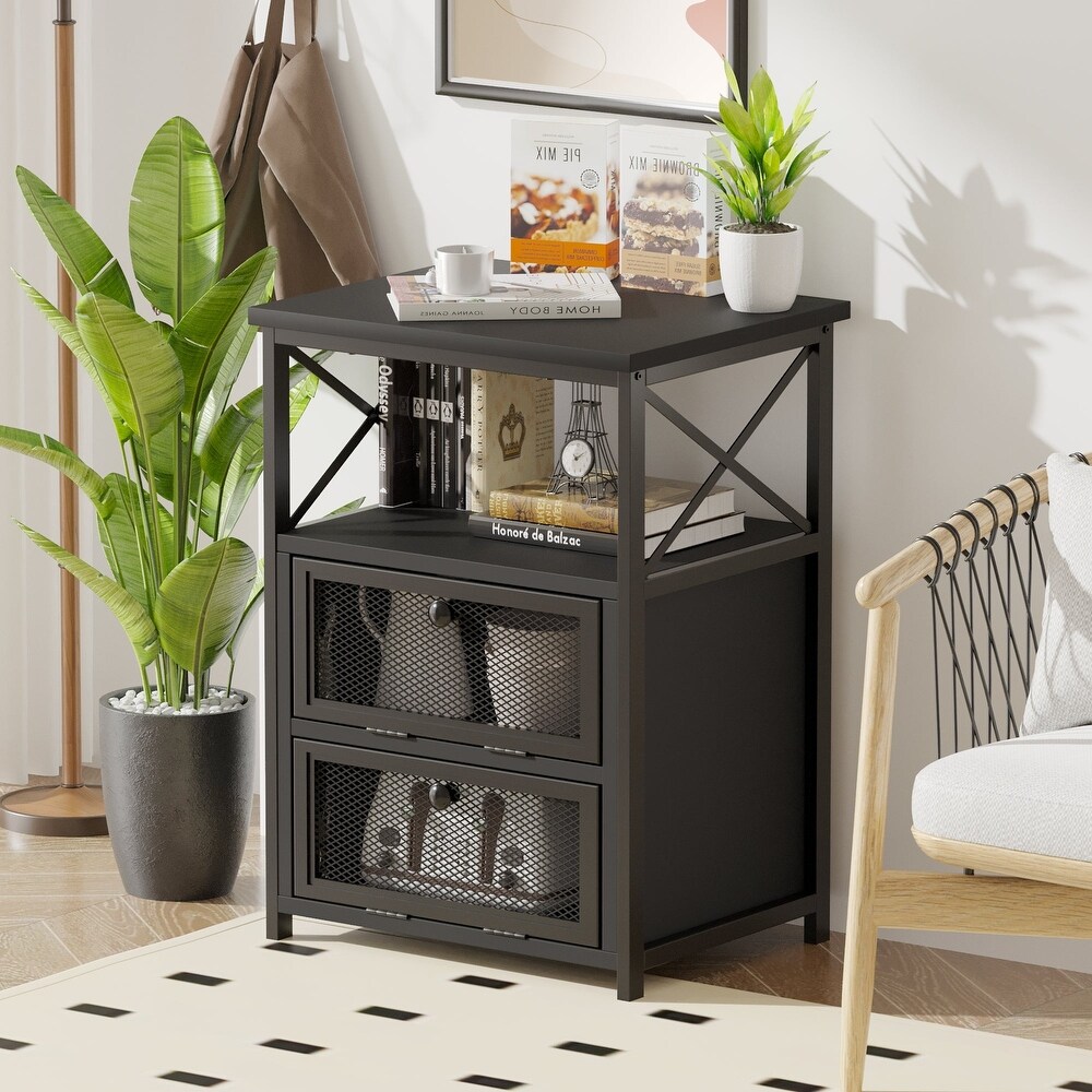 Modern Nightstand with 3 tier Storage Shelves  Brown Nightstands/Black Nightstands (Set of 2)