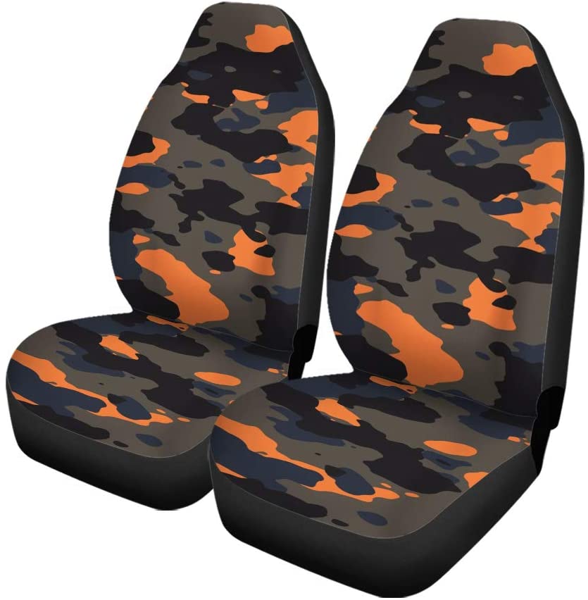 FMSHPON Set of 2 Car Seat Covers Brown Dark and Orange Wide Camo Pattern Camouflage Universal Auto Front Seats Protector Fits for Car，SUV Sedan，Truck