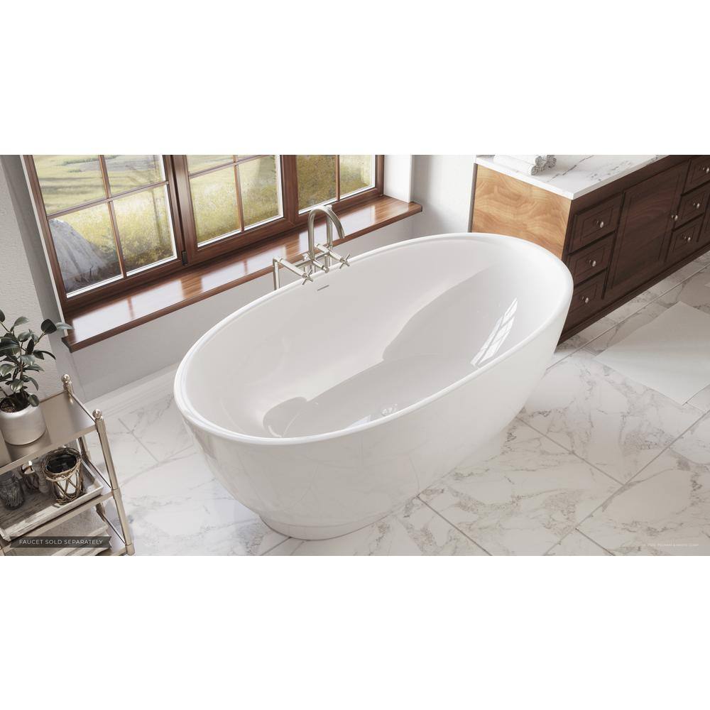 PELHAM  WHITE W-I-D-E Series Grandby 65 in. Acrylic Oval Freestanding Bathtub in White Drain in White PW82082-W