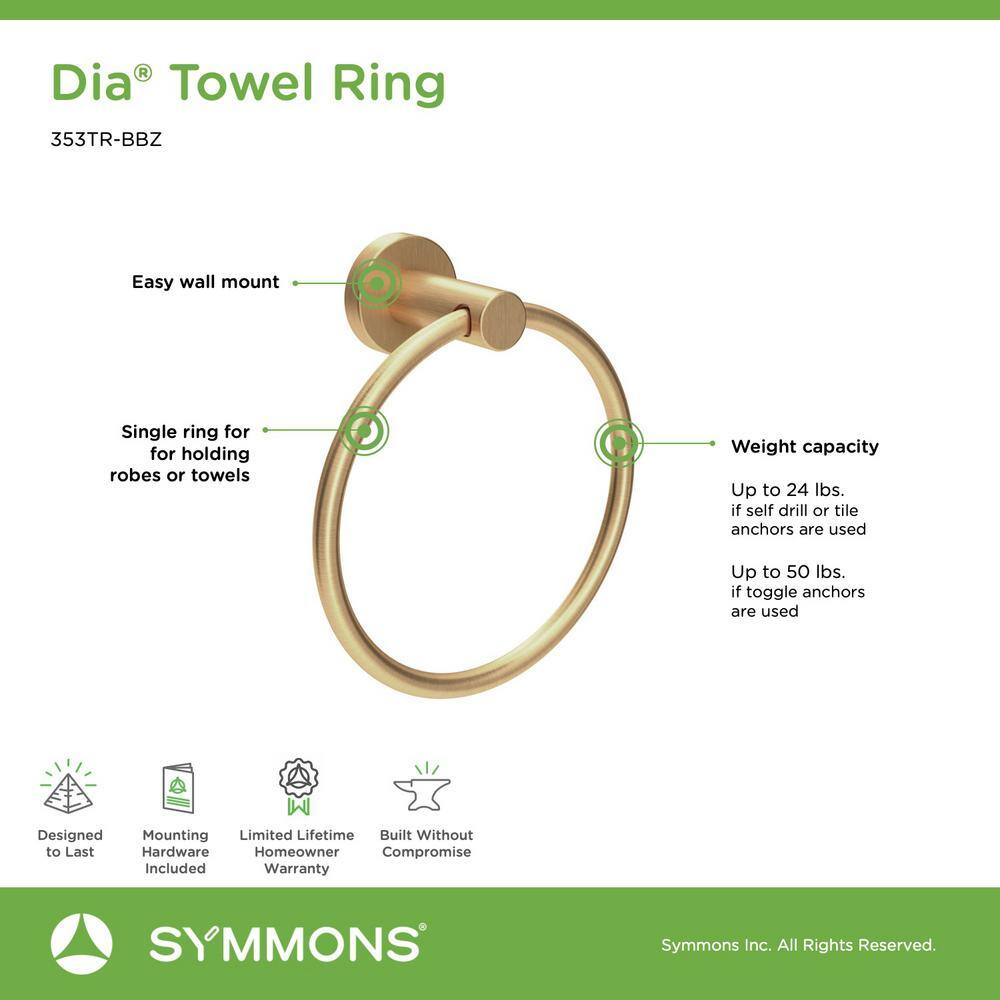 Symmons Dia Wall-Mounted Hand Towel Ring in Brushed Bronze 353TR-BBZ