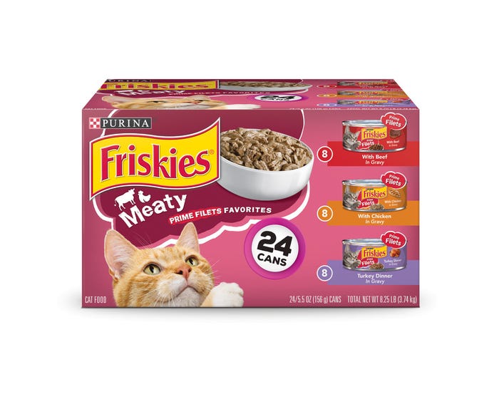 Purina Friskies Prime Filets Meaty Favorites Adult Wet Cat Food Variety Pack， (24) 5.5 oz. Cans