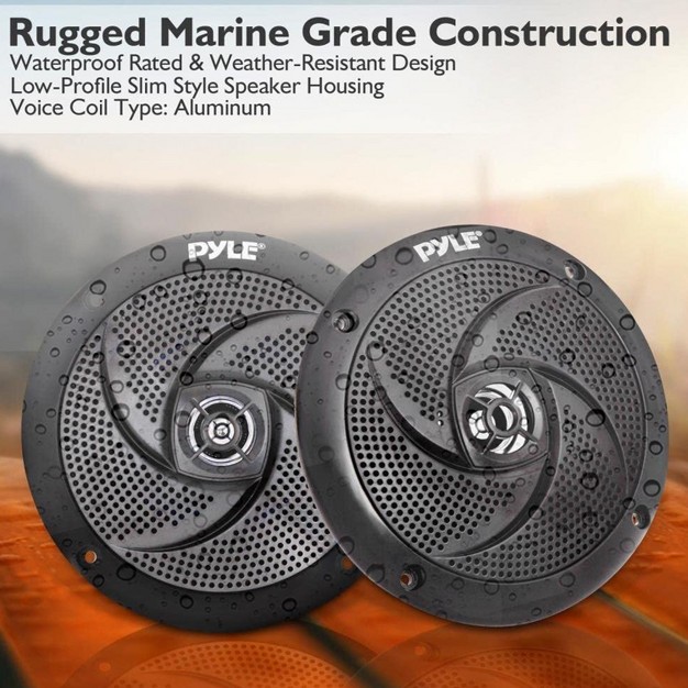 Pyle 5 25 Inch 180 Watt Waterproof Rated Low Profile Slim Style Marine Speakers With Built In Blue Illumination Led Lights Pack Of 2 Black