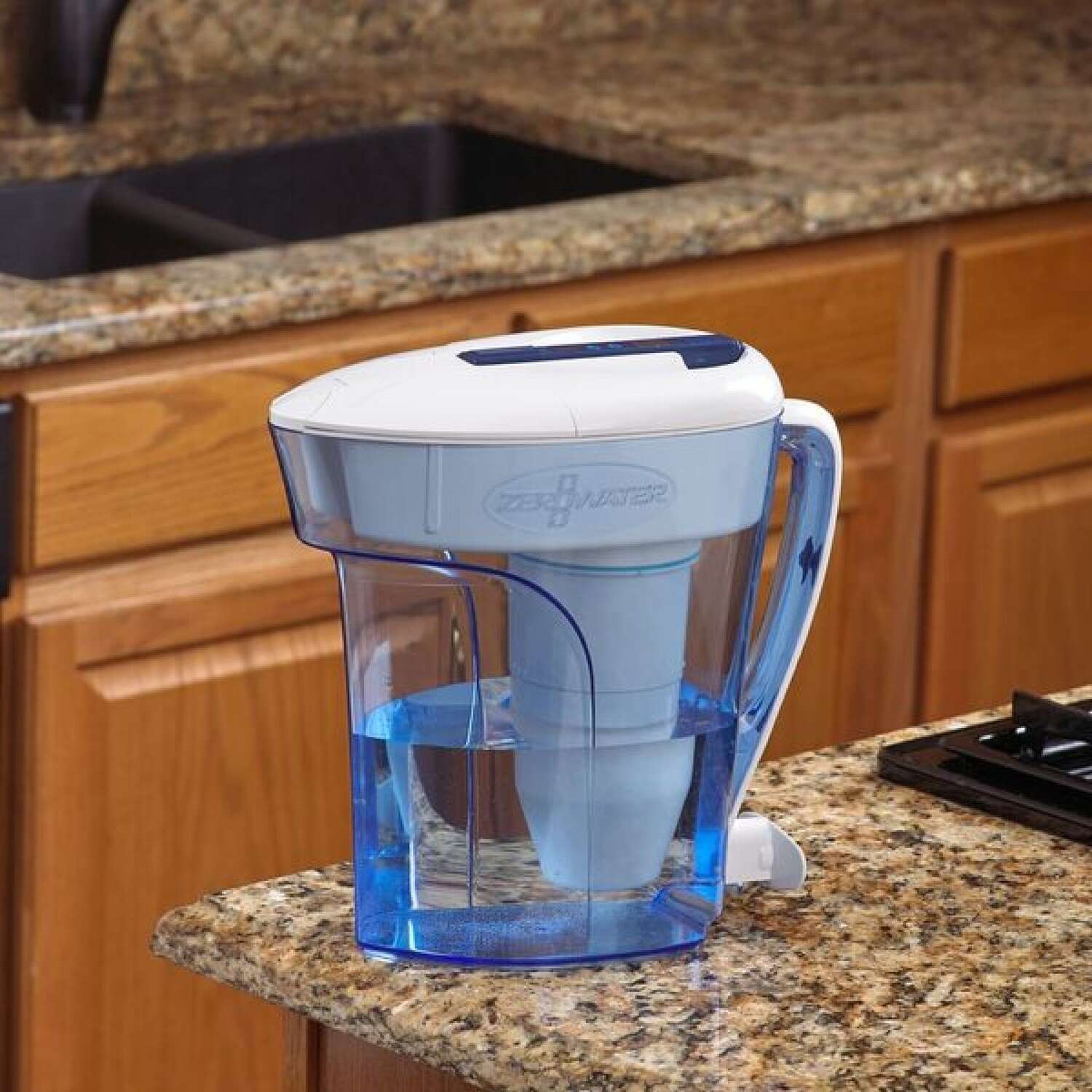 ZeroWater Ready-Pour 12 cups Blue Water Filtration Pitcher