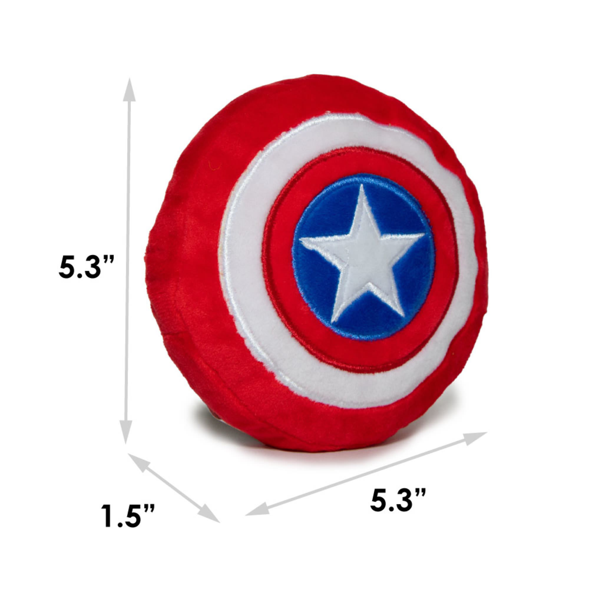 Buckle-Down Red/White/Blue Marvel Captain America Shield Plush Squeaker Dog Toy， X-Small