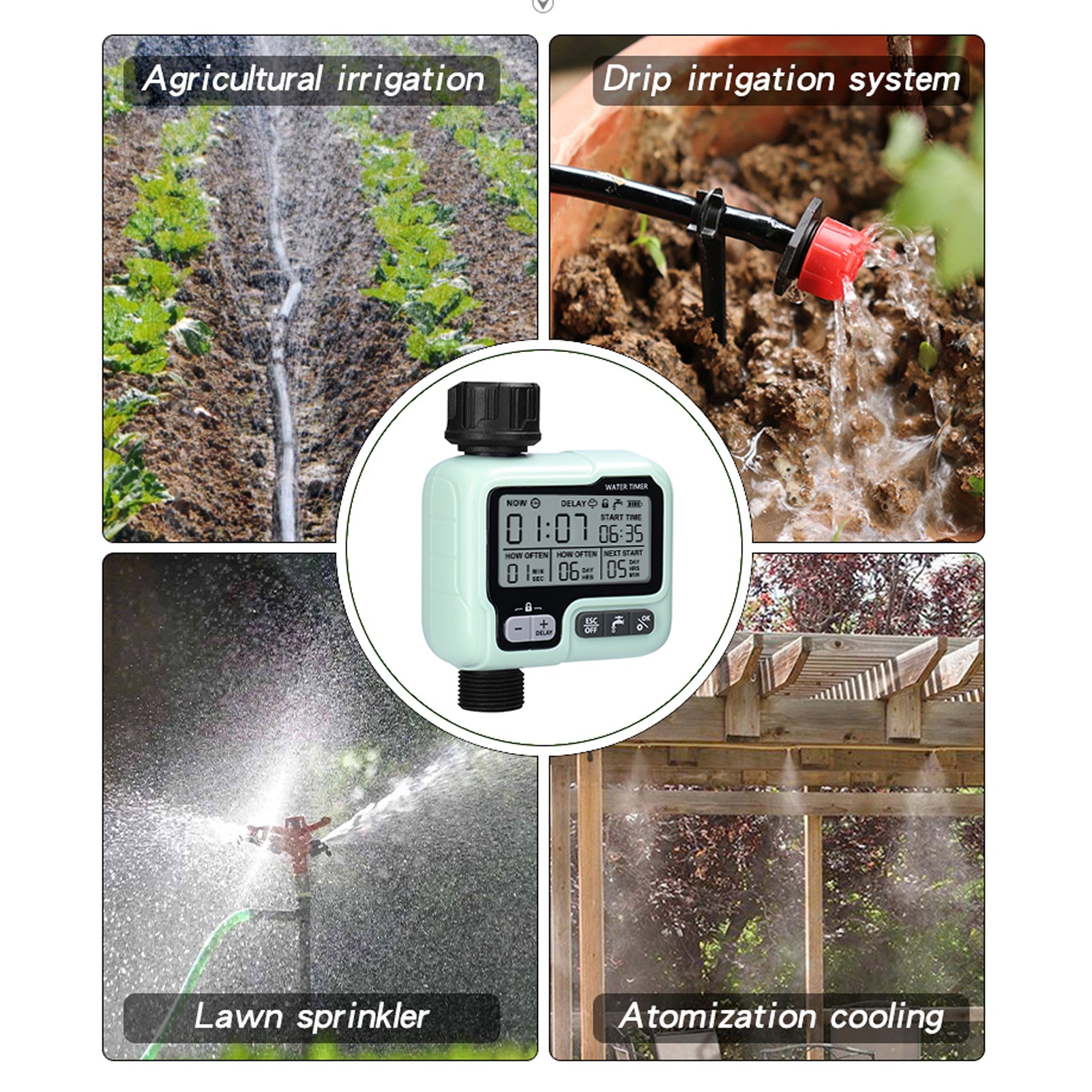 KKmoon Intelligent Water Timer Digital Hose Timer Automatic Watering Sprinkler System Irrigation Controller IPX5 Waterproof Rainy Day Delayed Watering for 3/4 Inch Hose Faucets