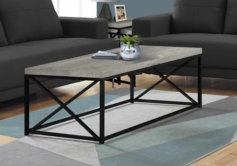 Gray Coffee Table with Black Metal Base - Lewiston