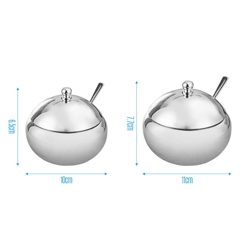 Stainless Steel Seasoning Pots Salt Box Sugar Bowel Condiment Caddy Container Holder with Spoon Lid for Catering Hosting Parties Kitchen