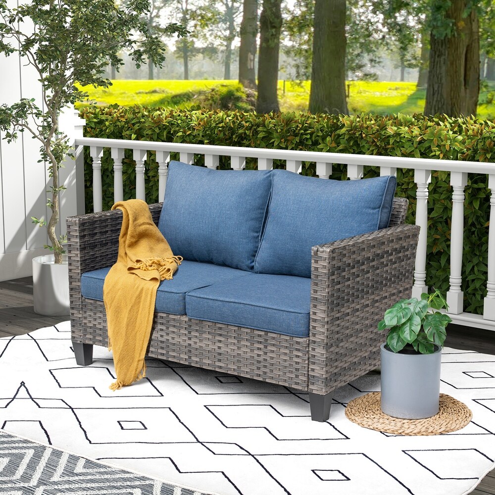 OVIOS Outdoor High back Grey Wicker Loveseat