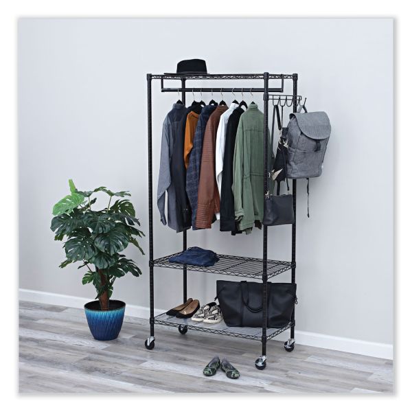 Alera Wire Shelving Garment Rack， 30 Garments， 36w x 18d x 75h， Black