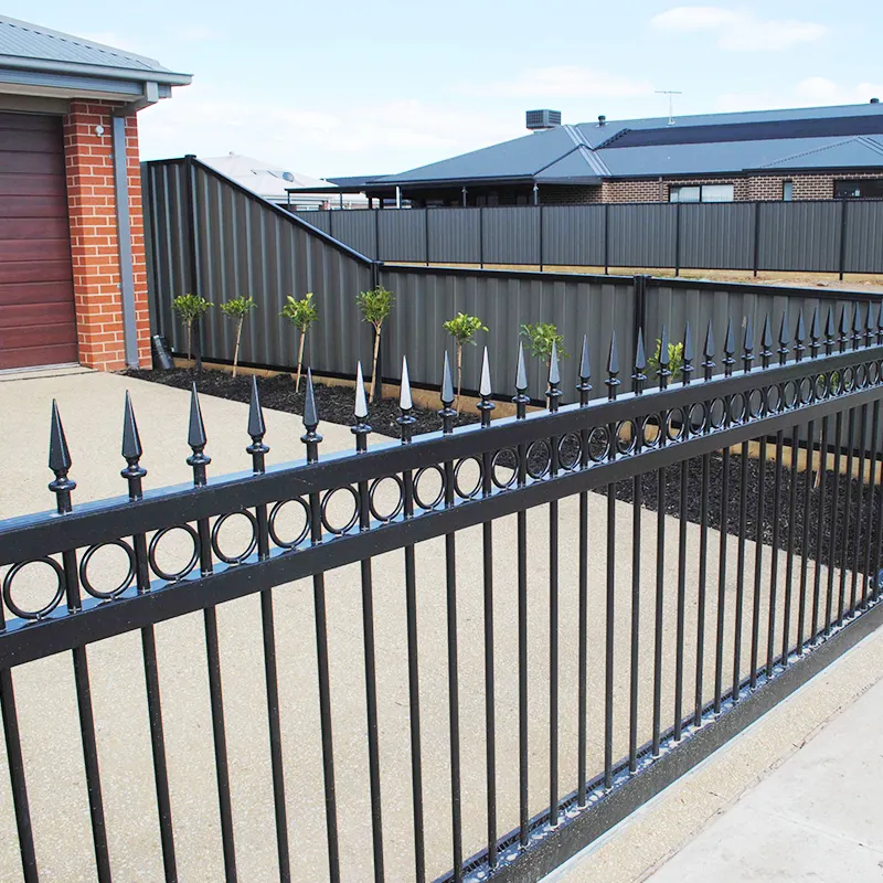 Yishuo factory supply metal garden ornamental steel picket fence cheap used wrought iron fence panels