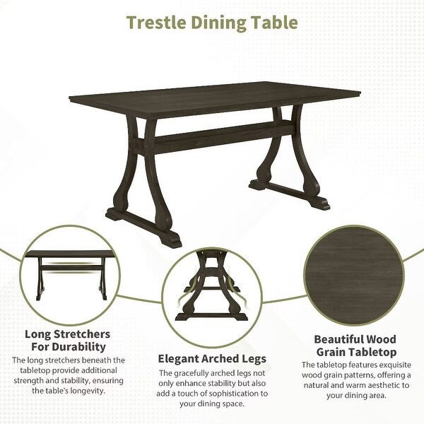 Trestle Dining Table Set with Upholstered Dining Chairs，Smooth Backs