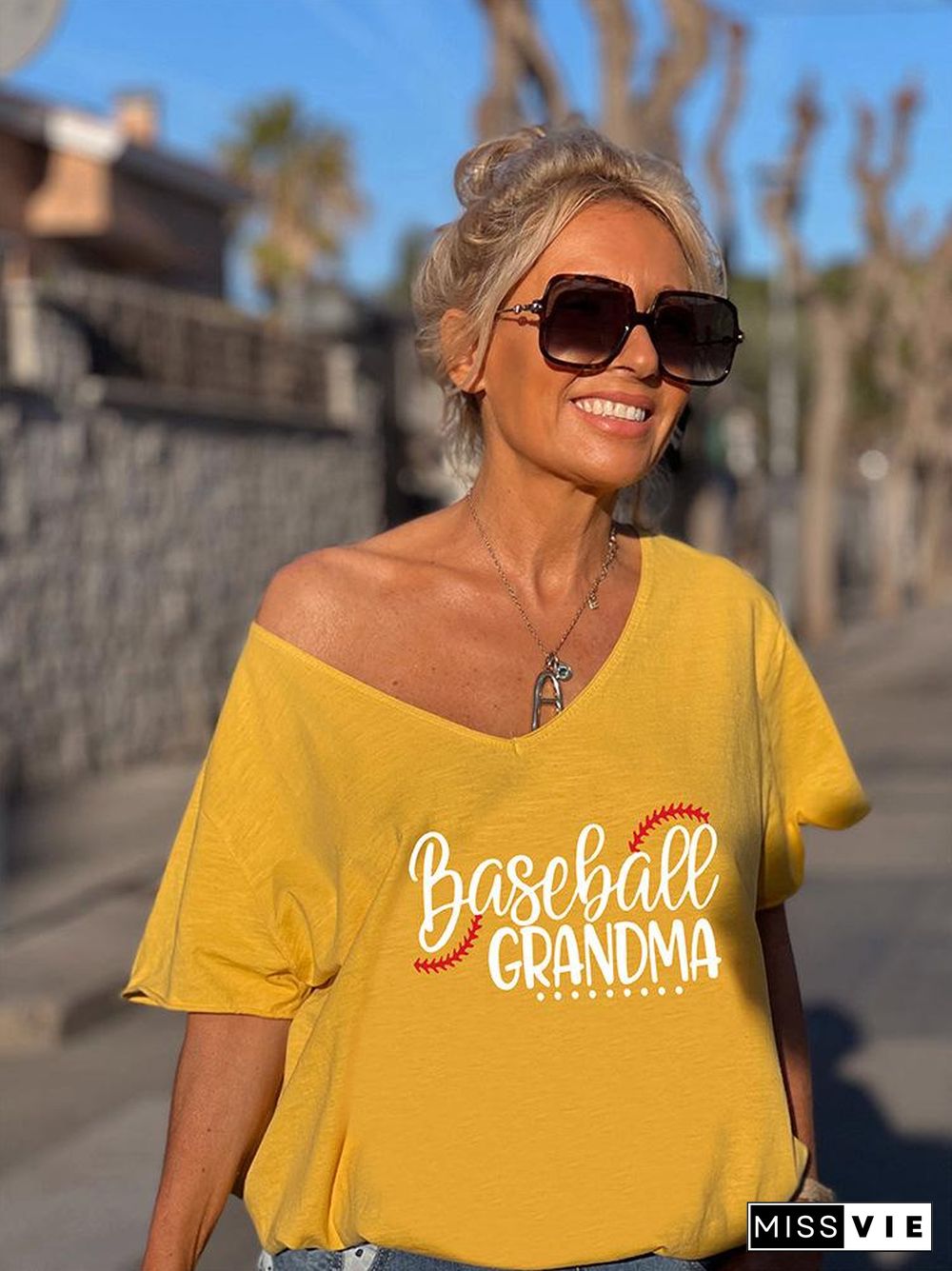 Baseball Grandma Print Loose Leisure T-Shirt