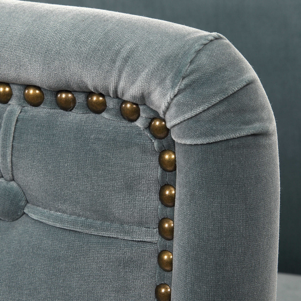 Mid Century Gray Velvet Barrel Tub Chair  Button Diamond Tufted Gold Metal Legs   Midcentury   Armchairs And Accent Chairs   by My Swanky Home  Houzz