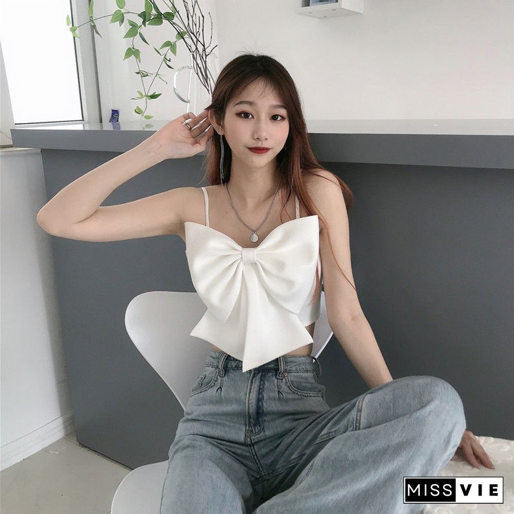 Hot Sale Camisole Women Bow Kpop Bf Cute Crop Temperament Night Club Streetwear Fashionable Summer Aesthetic Tops Sexy All Match