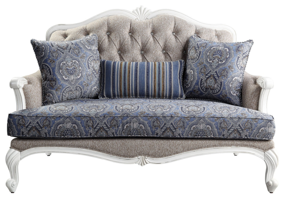 Benzara BM250654 Loveseat With Arch Top and Resin Queen Anne Legs  Gray   Victorian   Loveseats   by Uber Bazaar  Houzz