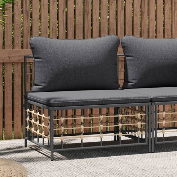 vidaXL Patio Corner Sofa with Beige Cushions Poly Rattan