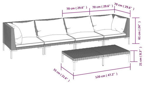 vidaXL Patio Lounge Set Outdoor Sectional Sofa 3 Piece Poly Rattan Dark Gray   Tropical   Outdoor Lounge Sets   by vidaXL LLC  Houzz