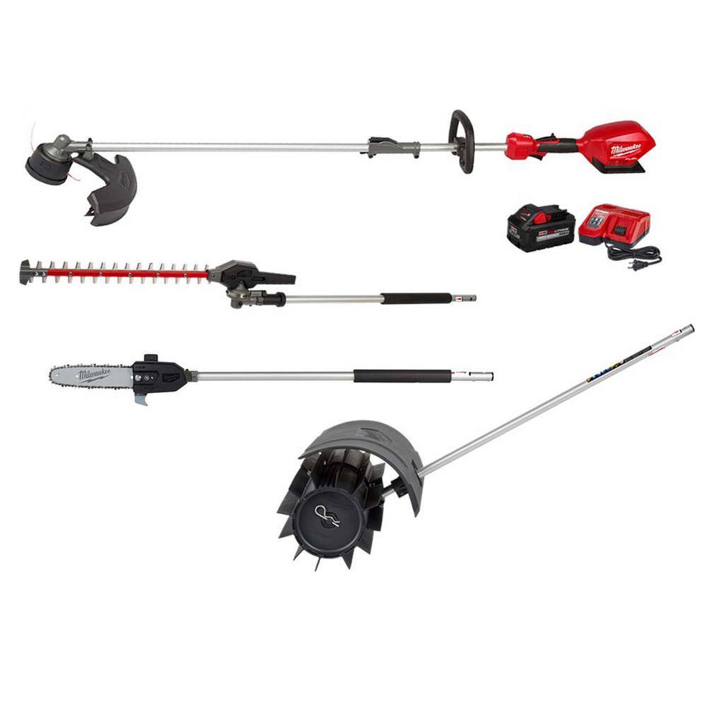 MW M18 FUEL 18V Lithium-Ion Brushless Cordless String Trimmer 8Ah Kit wRubber Broom Hedge Trimmer Pole Saw Attachments 2825-21ST-49-16-2740-49-16-2719-49-2720