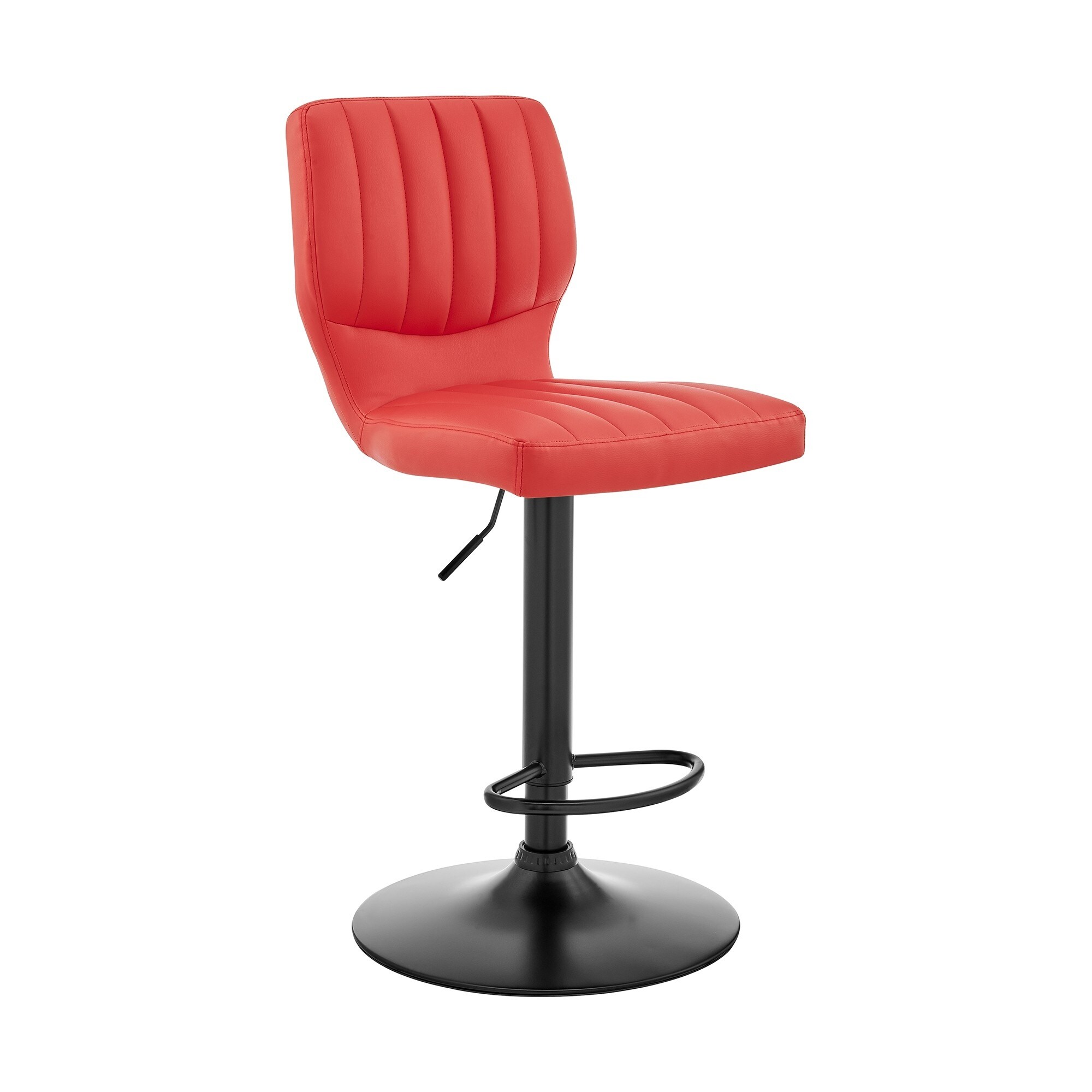 21 Inch Metal and Leatherette Swivel Bar Stool， Black and Red