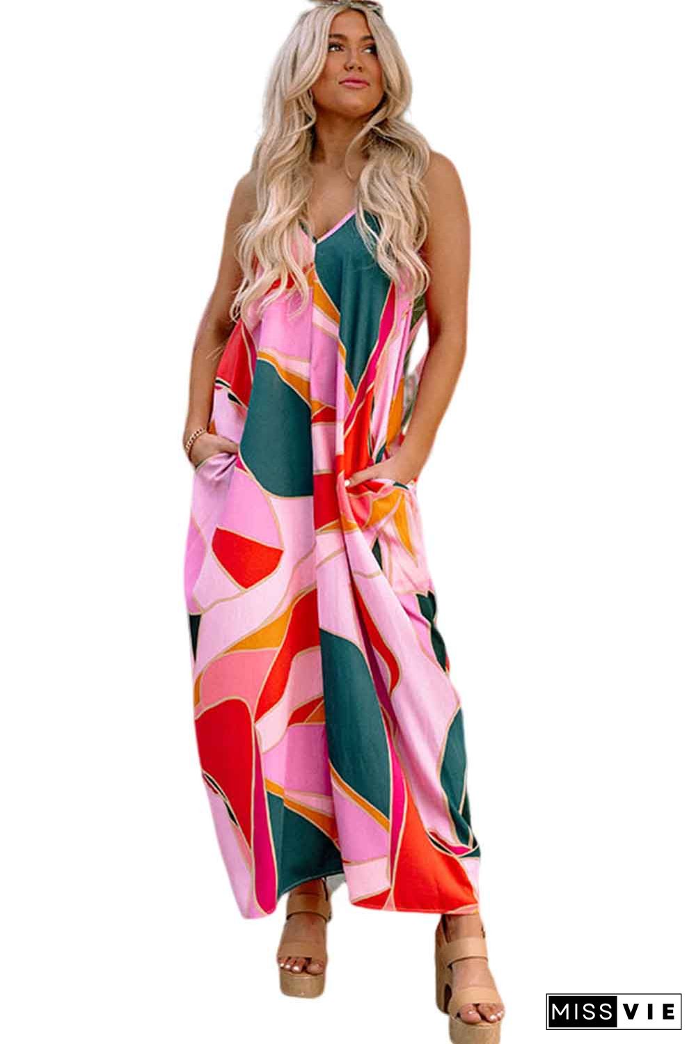 Multicolor Boho Print Slip Sleeveless Maxi Dress