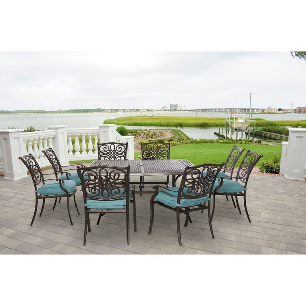 Cambridge Seasons Blue Cushion Aluminum 9piece Square Outdoor Dining Set