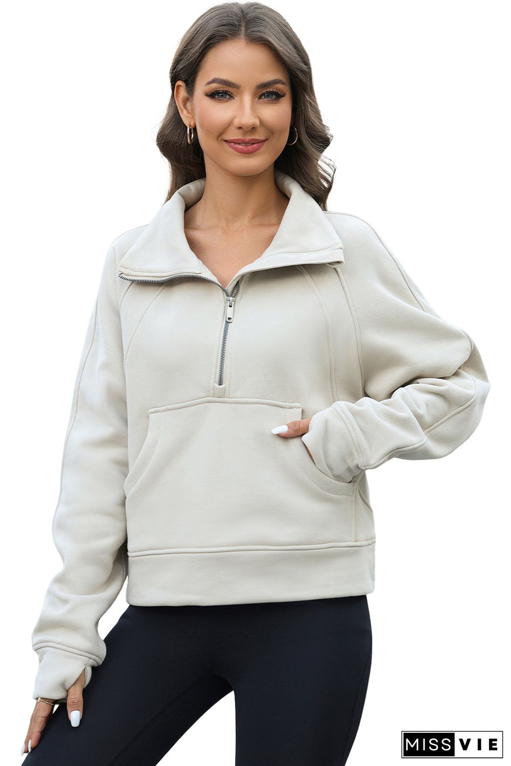 Half Zipper Kangaroo Pocket Sweatshirt