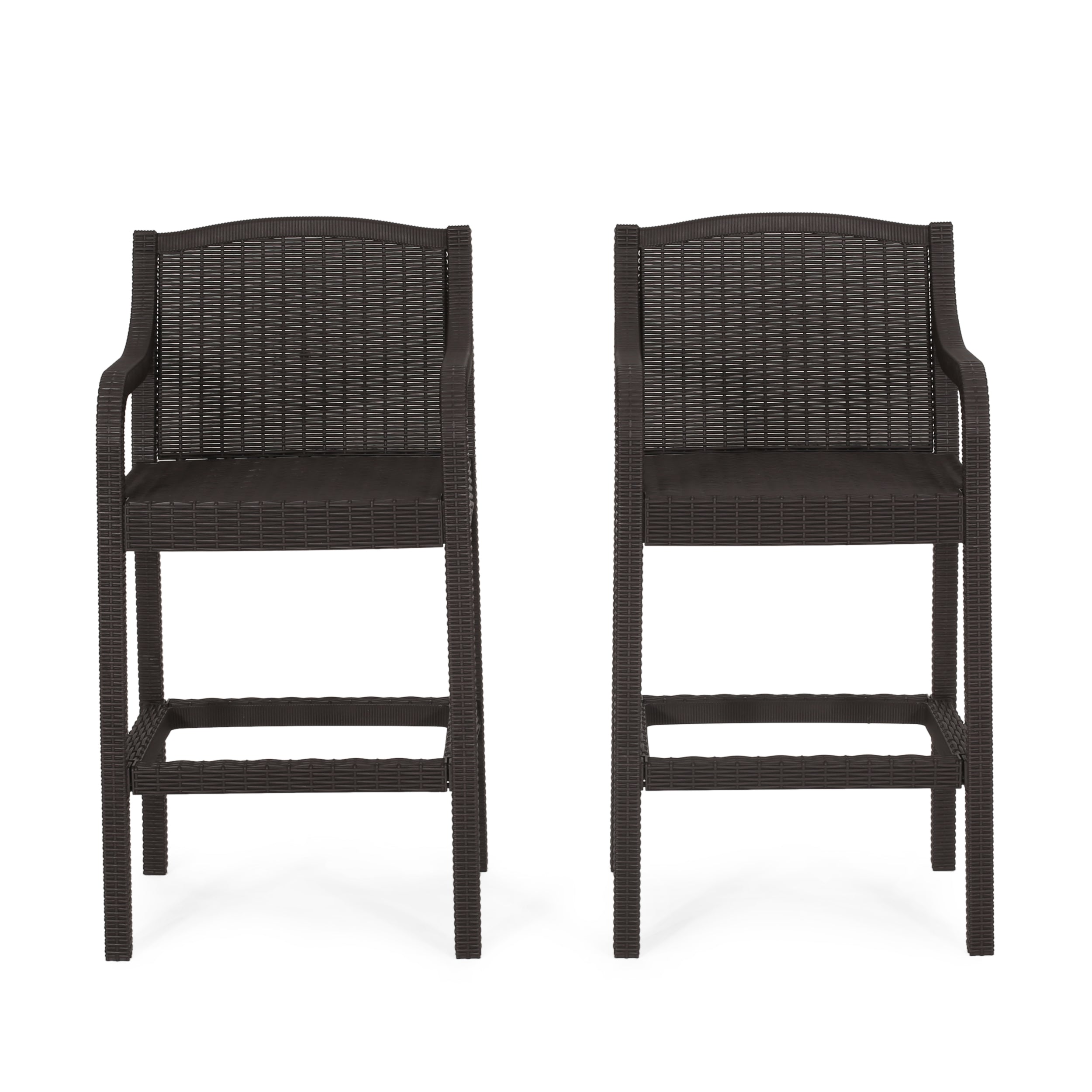 Covecrest Outdoor Faux Wicker Barstools, Set of 2, Dark Brown