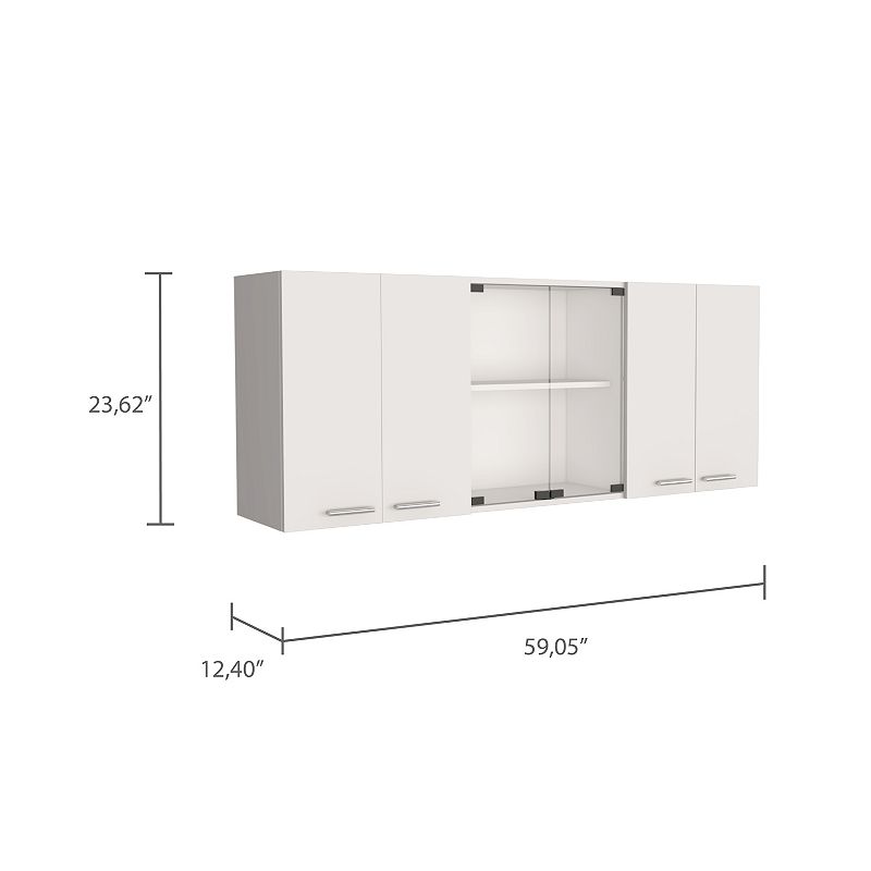 DEPOT E-SHOP Oceana 150 Wall Double Door Cabinet With Glass，Interior Shelves， Glass Cabinet，White