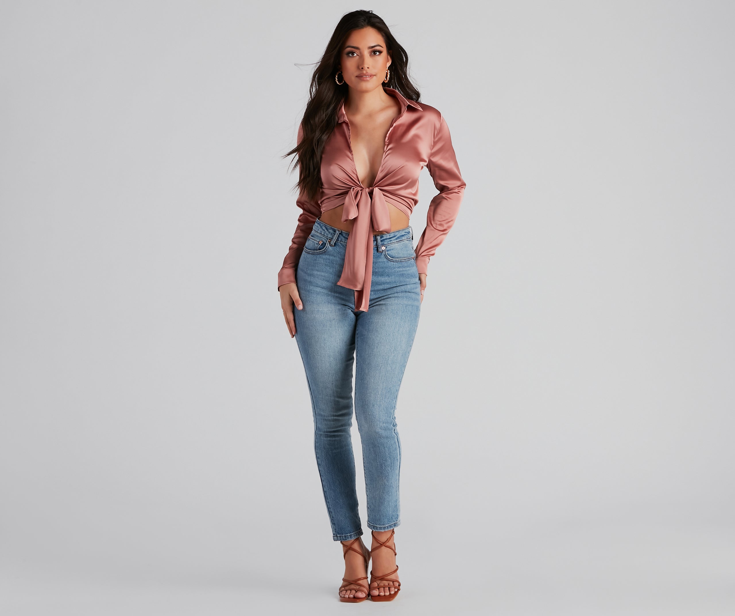 So Sleek Satin Tie-Front Blouse