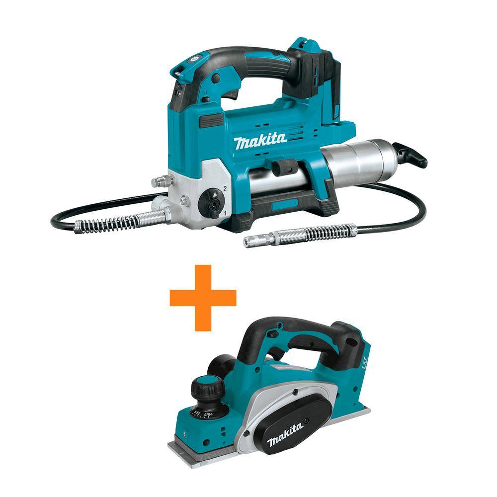 Makita 18V LXT Lithium-Ion Grease Gun (Tool Only) with 18V LXT Lithium-Ion 3-14 in. Cordless Planer (Tool-Only) XPG01Z-XPK01Z