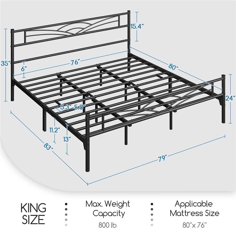 Yaheetech Metal Platform Bed Frame with Underbed Storage Bed Frame with Cloud inspired Design Headboard