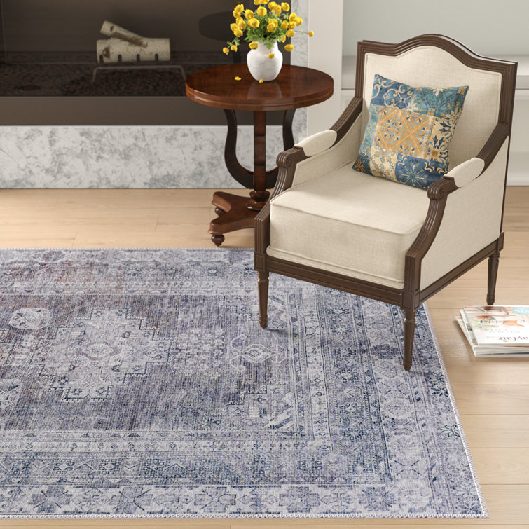 Agalia Machine Washable Oriental Charcoal/Gray Area Rug