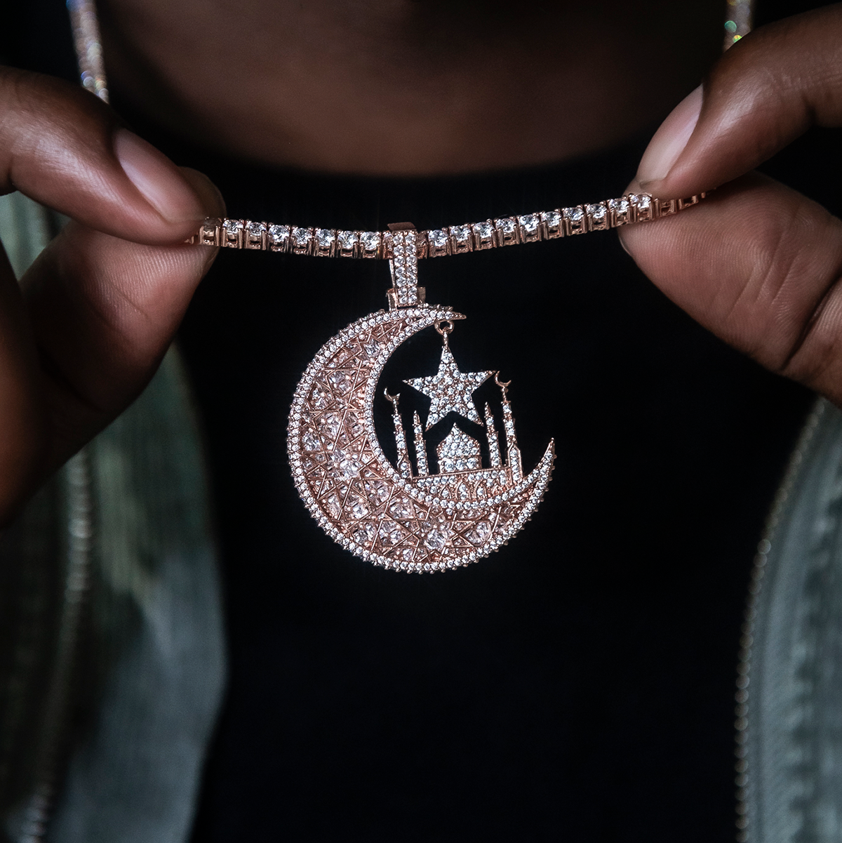 Lil Durk Baguette Crescent Moon Pendant