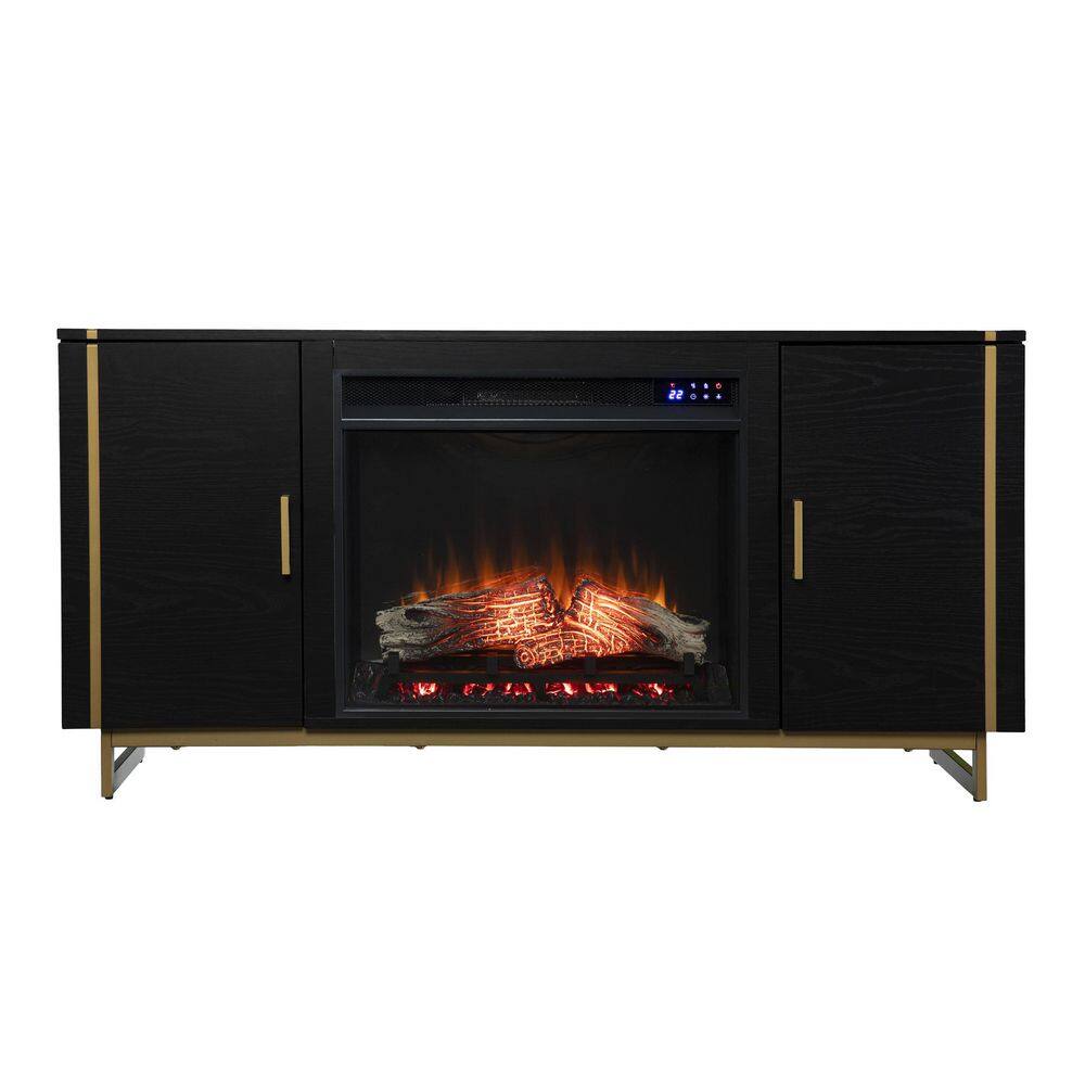 SEI FURNITURE Biddenham Touch Screen Electric Fireplace Console with Media Storage in Black HD133805