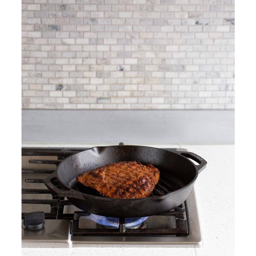 Lodge 12 in. Cast Iron Grill Pan in Black with Dual Handles L10GPL