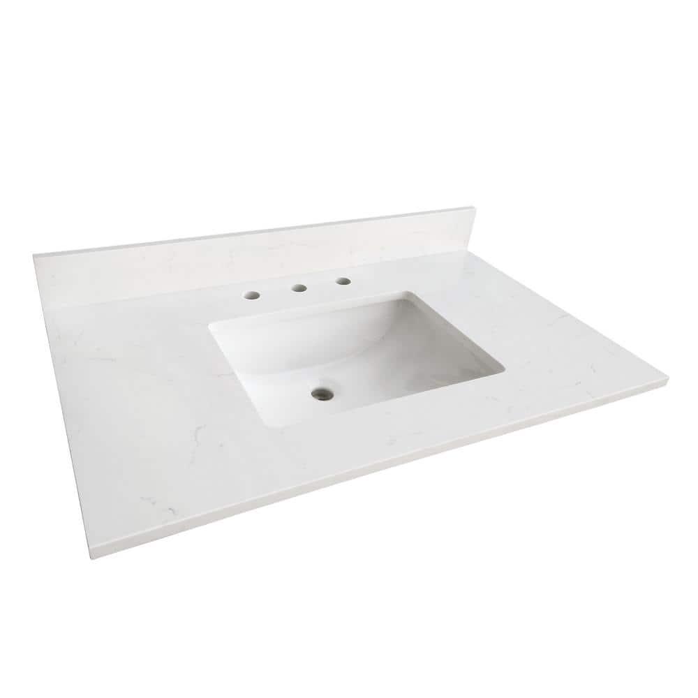 Home Decorators Collection 37 in W x 22 in D x 075 in H Quartz Vanity Top in Carrara White with White Basin