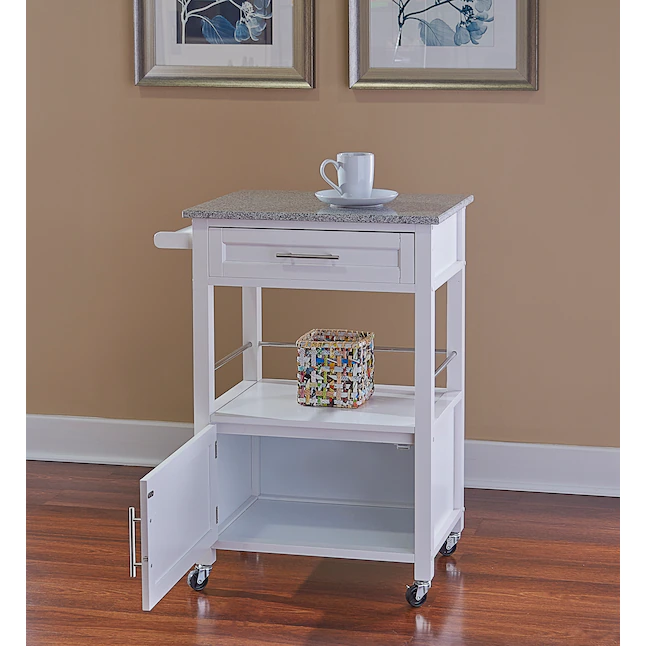 Linon White Wood Base with Mdf Granite Top Rolling Kitchen Cart (27-in x 18-in x 36-in)