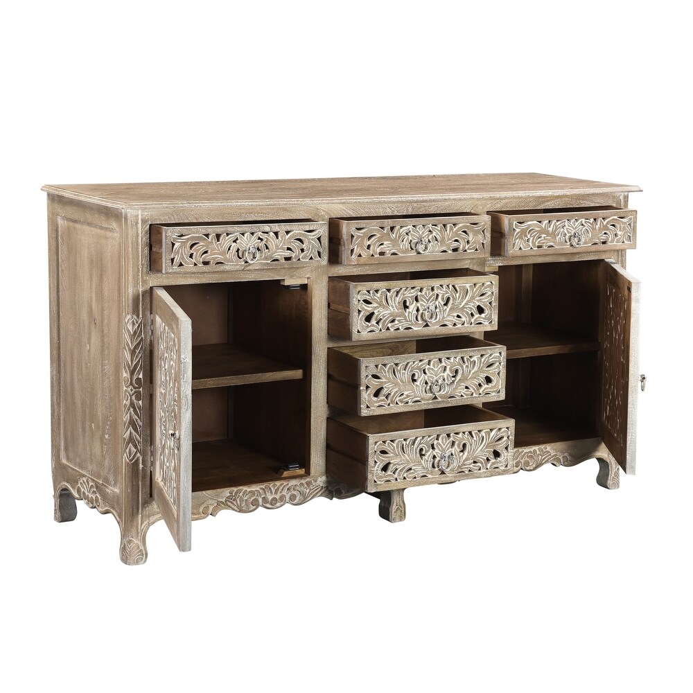 Florence Floral Carved Wood 6 Drawer 2 Door Sideboard