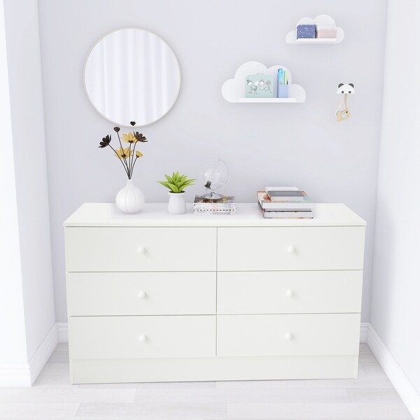 Chest of Drawers Wood Storage Cabinet with 6 Drawers-White - - 34536001