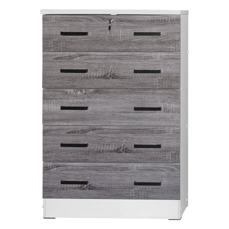 Better Home WC5-Wht-Gry Cindy 5 Drawer Chest Wooden Dresser with Lock, White & Gray