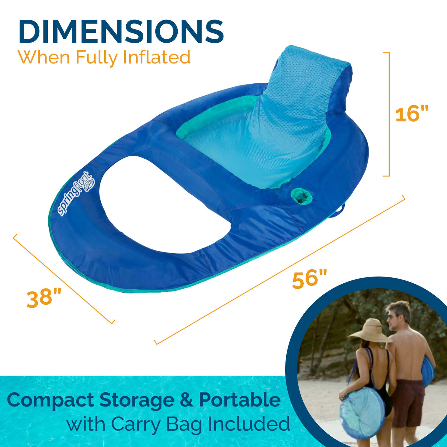 SwimWays Blue Fabric/Mesh Inflatable Recliner Pool Float