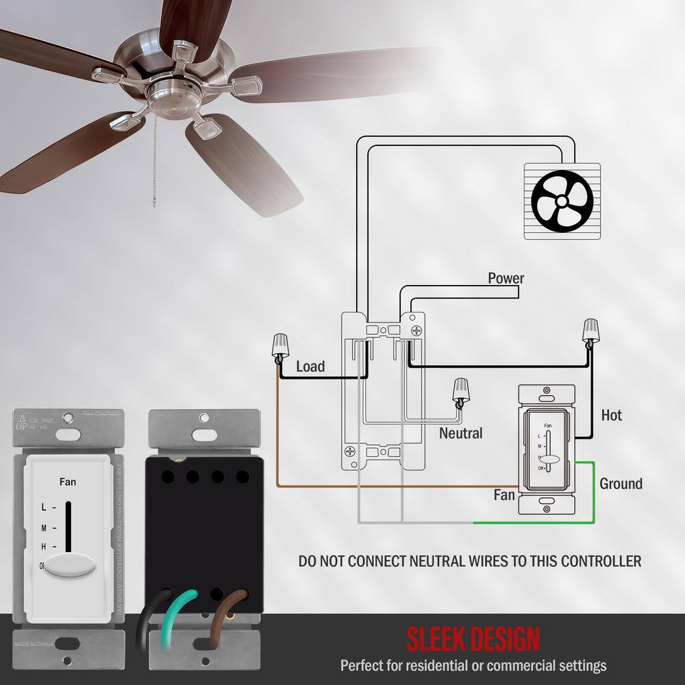 ENERLITES 2.5 Amp 3-Speed In Wall Ceiling Fan Control in with Slide Switch in White with Wall Plates (3-Pack) 17000-F3-WWP3P