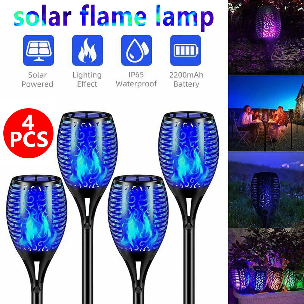 Jinyi 4Pack LED Solar Tiki Torch Lights Dancing Flickering Flame Lamp Waterproof-Blue